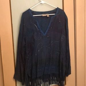 Chico’s size 3 blue fringed tunic top